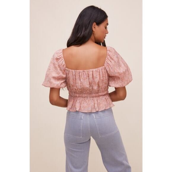 Astr Theron Peplum Top In Pink Taupe Floral Size Small - Picture 2 of 6